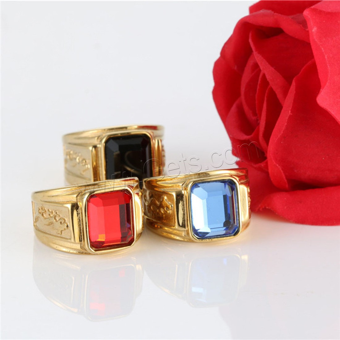 Titanium Steel Finger Ring, with Crystal, gold color plated, polished & different size for choice & for woman, more colors for choice, 15.5mm, Sold By PC