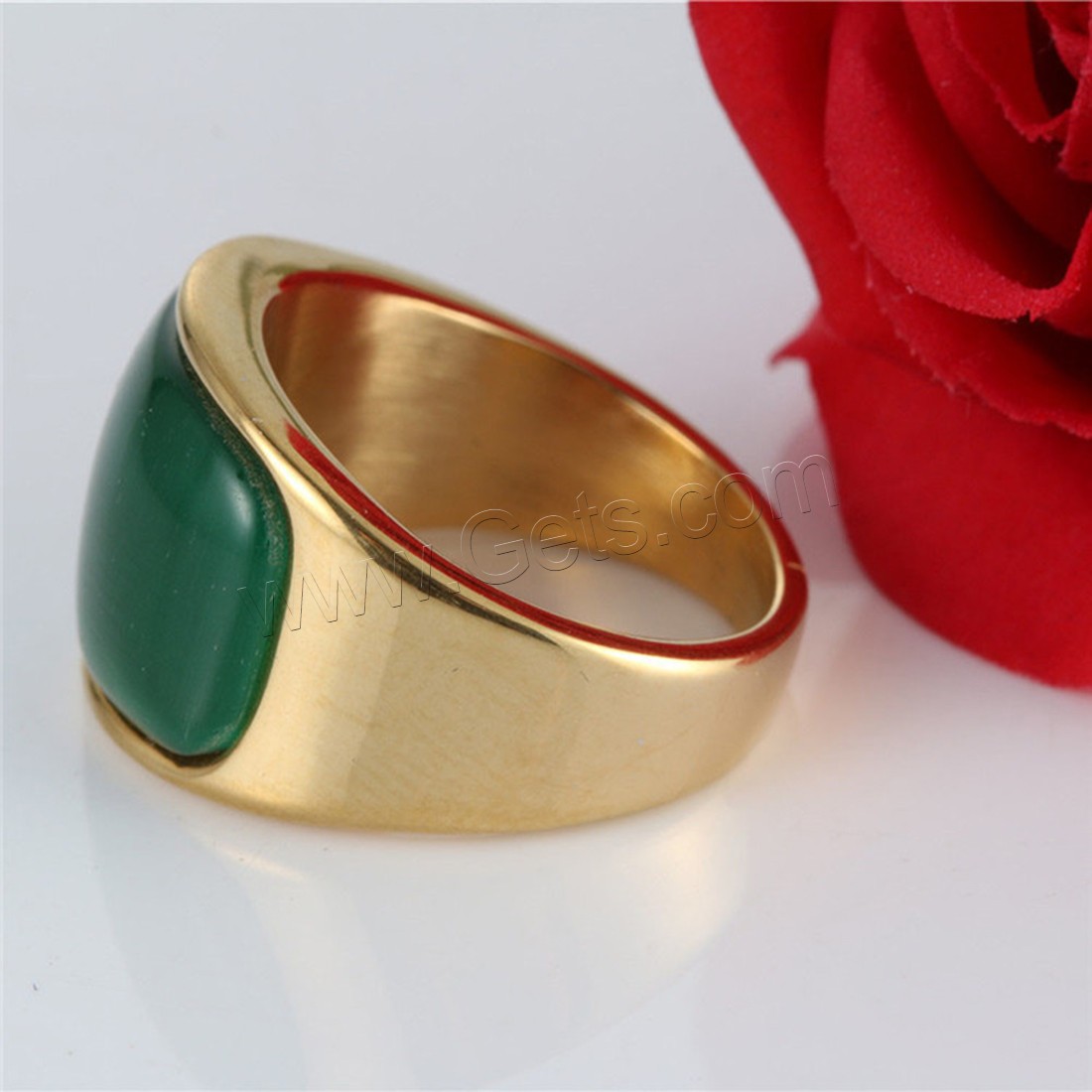 Titanium Steel Finger Ring, with Cats Eye, gold color plated, different size for choice & for woman, 16mm, Sold By PC