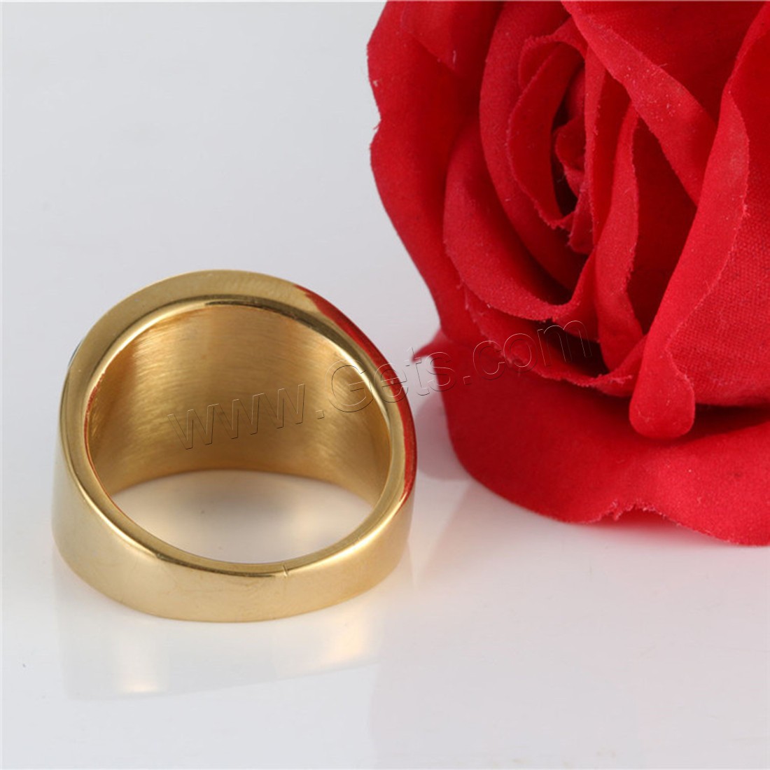 Titanium Steel Finger Ring, with Cats Eye, gold color plated, different size for choice & for woman, 16mm, Sold By PC