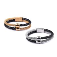 Stainless Steel Bracelet, with Leather, plated, for man 12mm Approx 8.5 Inch 