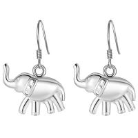 Brass Drop Earring, Elephant, real silver plated, for woman, lead & cadmium free 