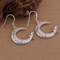 Brass Drop Earring, Moon and Star, real silver plated, for woman, lead & cadmium free 