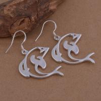 Brass Drop Earring, Dolphin, real silver plated, for woman, lead & cadmium free 