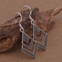 Brass Drop Earring, Rhombus, real silver plated, for woman & blacken, lead & cadmium free 