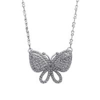Cubic Zircon Micro Pave Brass Necklace, with 1.9lnch extender chain, Butterfly, platinum plated, figure-8 chain & micro pave cubic zirconia & for woman Approx 15.7 Inch 
