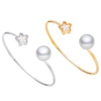 Zinc Alloy Cuff Bangle, with Shell Pearl, Star, plated, adjustable & for woman & with cubic zirconia 11mm, Inner Approx 56mm 