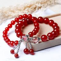Red Agate Bracelets, with Brass, Round, plated & for woman, red, nickel, lead & cadmium free Approx 7.5 Inch 
