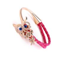 Zinc Alloy Bracelet, with Waxed Cotton Cord, Owl, plated, for woman & with rhinestone Approx 7 Inch 