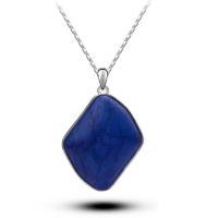 Zinc Alloy Necklace, with Natural Lapis Lazuli, Rhombus, platinum color plated, bar chain & for woman Approx 15.7 Inch 