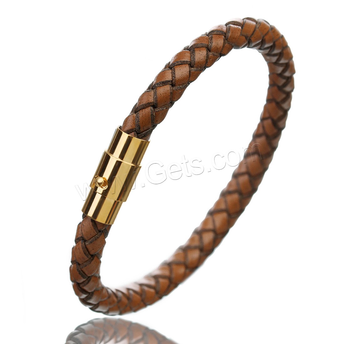 bracelet de cordon en PU , cuir PU, acier inoxydable fermoir magnétique, Placage de couleur d'or, longueur différente pour le choix & unisexe, plus de couleurs à choisir, 6mm, Vendu par brin