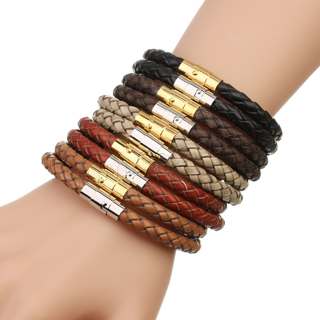 PU Leather Cord Bracelets, stainless steel magnetic clasp, gold color plated, different length for choice & Unisex, more colors for choice, 6mm, Sold By Strand