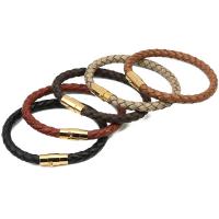 PU Leather Cord Bracelets, stainless steel magnetic clasp, gold color plated & Unisex 6mm 