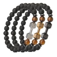 Lava Bead Bracelet, with Cats Eye & Zinc Alloy, Round, plated, Unisex, 8mm Approx 7.5 Inch 