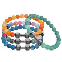 Effloresce Agate Bracelet, with Zinc Alloy, Round, plated, Unisex 8mm Approx 7.5 Inch 