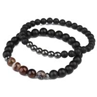 Gemstone Bracelets, Black Stone, with Hematite & Lace Agate, Unisex & mixed, 8mm, 6mm Approx 7.5 Inch 