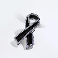 Zinc Alloy Jewelry Brooch, Awareness Ribbon, plated, micro pave cubic zirconia & for woman & enamel & hollow 