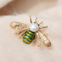 Zinc Alloy Brooch, with Shell Pearl, Bee, plated, micro pave cubic zirconia & for woman & enamel & hollow 