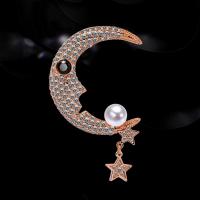 Zinc Alloy Brooch, with Shell Pearl, Moon and Star, plated & micro pave cubic zirconia & for woman 