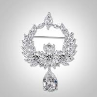 Brass Brooch, platinum plated, micro pave cubic zirconia & for woman & faceted & hollow 