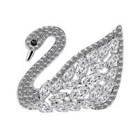 Brass Brooch, Swan, platinum plated, micro pave cubic zirconia & for woman & hollow 