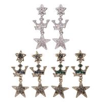 Zinc Alloy Rhinestone Drop Earring, stainless steel post pin, Star, plated, for woman & with rhinestone lead & cadmium free 