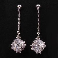 Zinc Alloy Rhinestone Drop Earring, stainless steel post pin, platinum color plated, for woman & with rhinestone, lead & cadmium free 