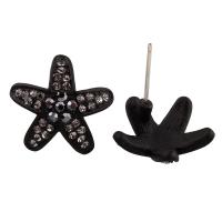 Zinc Alloy Rhinestone Stud Earring, stainless steel post pin, Star, plumbum black color plated, for woman & with rhinestone, lead & cadmium free 