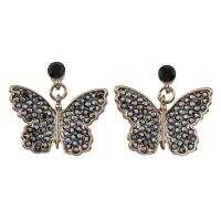 Zinc Alloy Rhinestone Drop Earring, stainless steel post pin, Butterfly, gold color plated, for woman & with rhinestone, lead & cadmium free 
