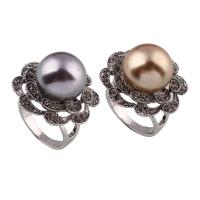 Zinc Alloy Finger Ring, with South Sea Shell, antique silver color plated, for woman & with rhinestone lead & cadmium free US Ring .5 