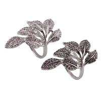 Rhinestone Zinc Alloy Finger Ring, Leaf, antique silver color plated, for woman & with rhinestone lead & cadmium free US Ring .5 