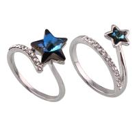 Rhinestone Zinc Alloy Finger Ring, Star, antique silver color plated, for woman & with rhinestone lead & cadmium free US Ring .5 