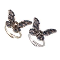 Rhinestone Zinc Alloy Finger Ring, Butterfly, plated, for woman & with rhinestone lead & cadmium free US Ring .5 