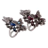 Rhinestone Zinc Alloy Finger Ring, Butterfly, antique silver color plated, for woman & with rhinestone lead & cadmium free US Ring .5 