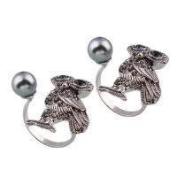Zinc Alloy Cuff Finger Ring, with South Sea Shell, Owl, antique silver color plated, for woman & with rhinestone, lead & cadmium free US Ring .5 