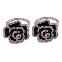 Anillo de dedo de aleación de Zinc, Rosa, chapado en color de plata antigua, para mujer & esmalte & con diamantes de imitación, libre de plomo & cadmio, 23x21x13mm, tamaño:6.5, Vendido por UD