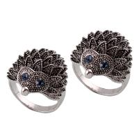Rhinestone Zinc Alloy Finger Ring, Hedgehog, antique silver color plated, for woman & with rhinestone, lead & cadmium free US Ring .5 