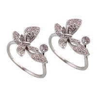 Rhinestone Zinc Alloy Finger Ring, Butterfly, antique silver color plated, for woman & with rhinestone, lead & cadmium free US Ring 