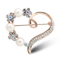Zinc Alloy Brooch, with Shell Pearl, Heart, gold color plated, for woman & with rhinestone, nickel, lead & cadmium free 