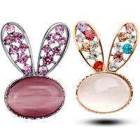 Zinc Alloy Brooch, with Cats Eye, Rabbit, plated, for woman & with rhinestone 