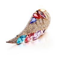 Zinc Alloy Brooch, with Crystal, Wing Shape, real gold plated, for woman & faceted & with rhinestone 