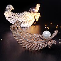 Zinc Alloy Brooch, with Shell Pearl, Feather, plated, for woman 