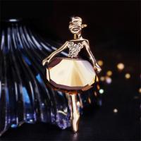 Zinc Alloy Brooch, with Crystal, Dancing Girl, gold color plated, for woman & faceted & with rhinestone 