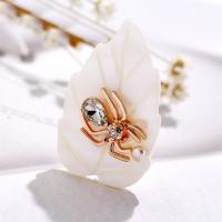 Zinc Alloy Brooch, with White Shell & Crystal, Leaf, gold color plated, for woman & faceted & with rhinestone 