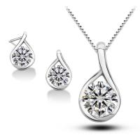 Brass Cubic Zirconia Jewelry Sets, earring & necklace, with 1.9lnch extender chain, Teardrop, platinum plated, box chain & for woman & with cubic zirconia  Approx 17.7 Inch 