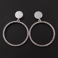 Zinc Alloy Rhinestone Drop Earring, stainless steel post pin, Donut, platinum color plated, for woman & with rhinestone, lead & cadmium free 
