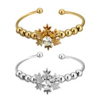 Stainless Steel Cuff Bangle, Flower, plated, for woman & with rhinestone 7mm, 3mm, Inner Approx 61mm 