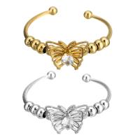 Stainless Steel Cuff Bangle, Butterfly, plated, for woman & with rhinestone 8mm, 3.5mm, Inner Approx 60mm 