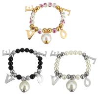 Stainless Steel Bracelet, with Glass Pearl, Letter, word love, plated, charm bracelet & for woman  8mm Approx 6 Inch 