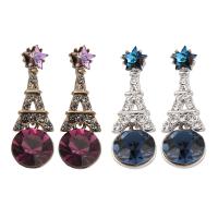 Glass Zinc Alloy Earring, stainless steel post pin, Eiffel Tower, plated, for woman & with rhinestone lead & cadmium free 