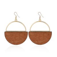 Wood Earring, Zinc Alloy, with Wood, iron earring hook, gold color plated, for woman, lead & cadmium free 